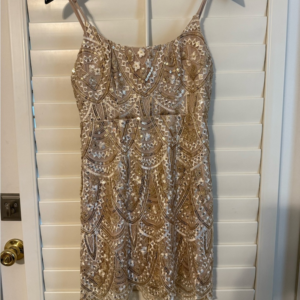 Hello Molly Beige Sequin Mini Dress